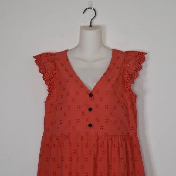 Ann Taylor Loft Babydoll Dress Sz 4 Eyelet Lace Tiered Cotton Cottagecore Boho - Picture 2 of 16
